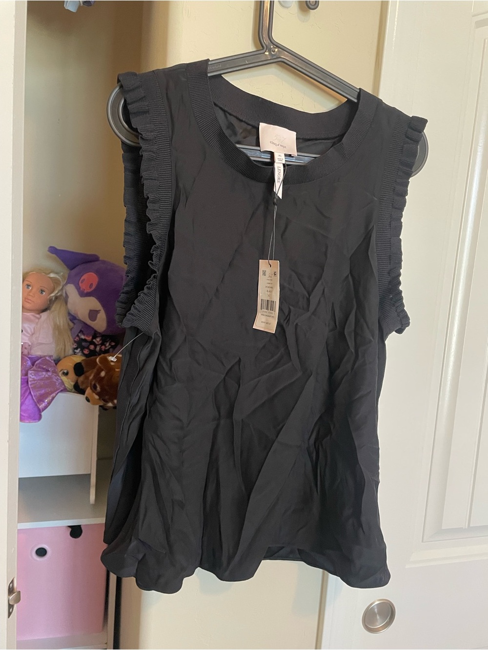 cinq a sept Black Ruffle Sleeveless Blouse